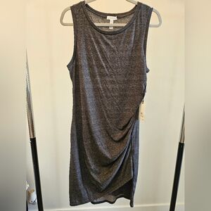 Nwt Leith Grey Sleeveless Ruched Midi Body Con Dress Large